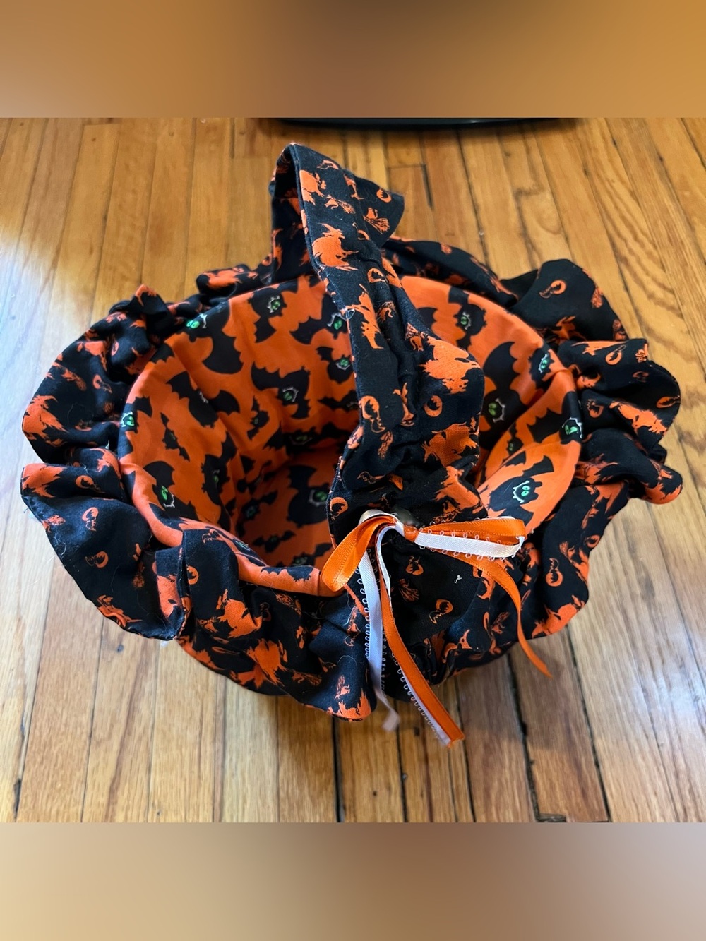 Halloween Treat Bucket - Handmade, Orange & Black Pumpkin Fabric